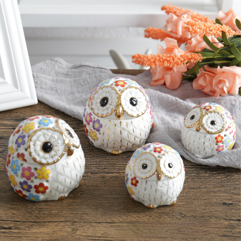 Decorative Incense Box Ceramic Jewelry Case Owl-shaped Trinket Box Jewelry Accessory Decorations for Home Antique Home Decor