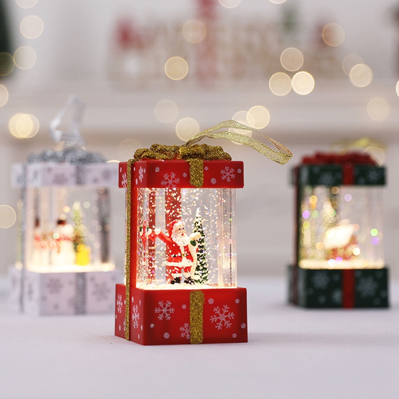 Christmas Snow Globe Lantern LED Light Water Glittering Santa Night Lamp Decor