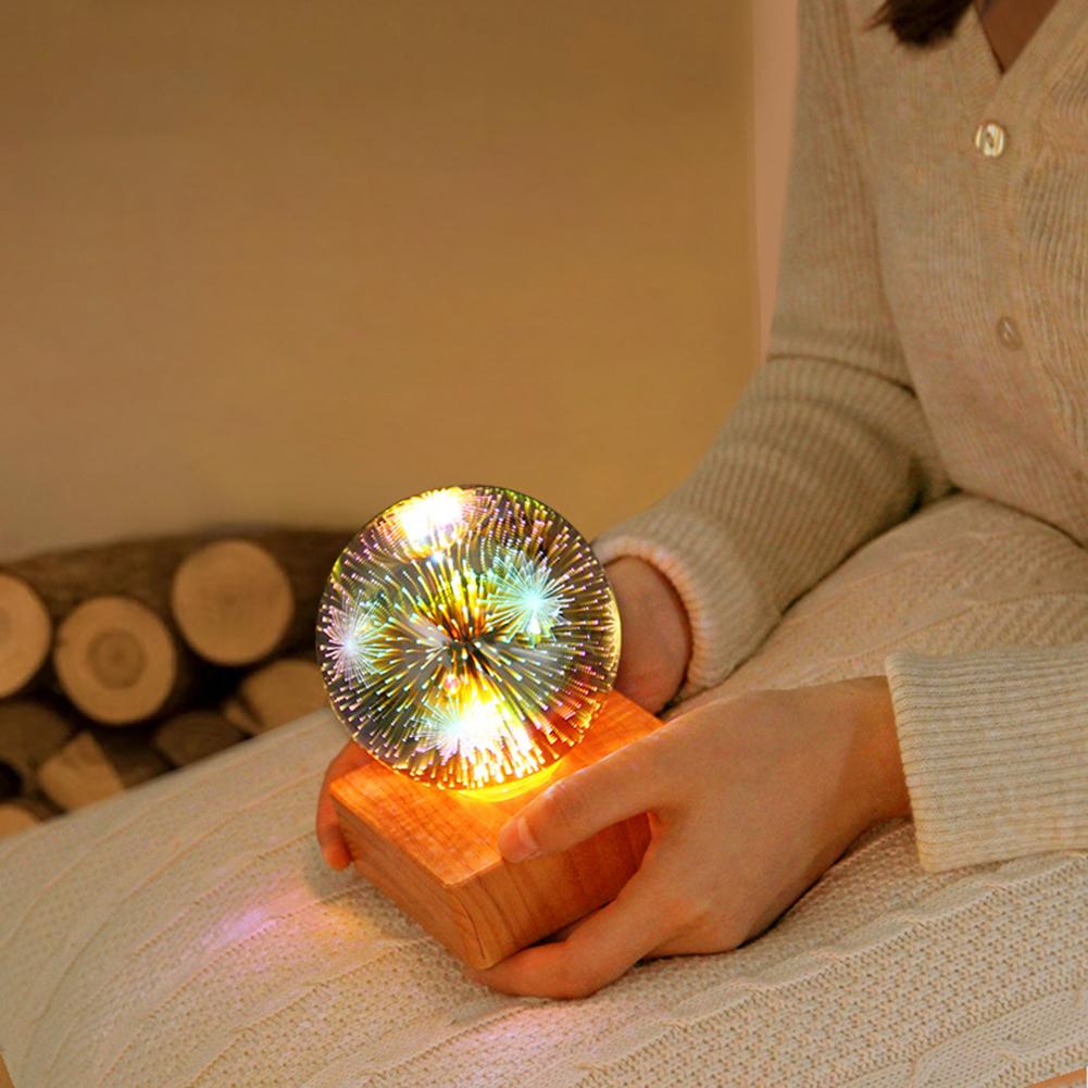 Luminous Led Crystal Ball Lamp Romantic Starry Sky Night Light Bedside Atmosphere Light With Wooden Base Snow Globe Glass Ball