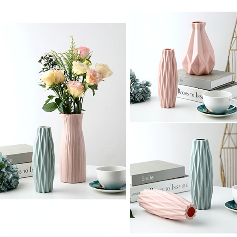 Flower Vase White Imitation Ceramic Flower Pot Decoration Home Plastic Vase Modern Table Decoration Living Room