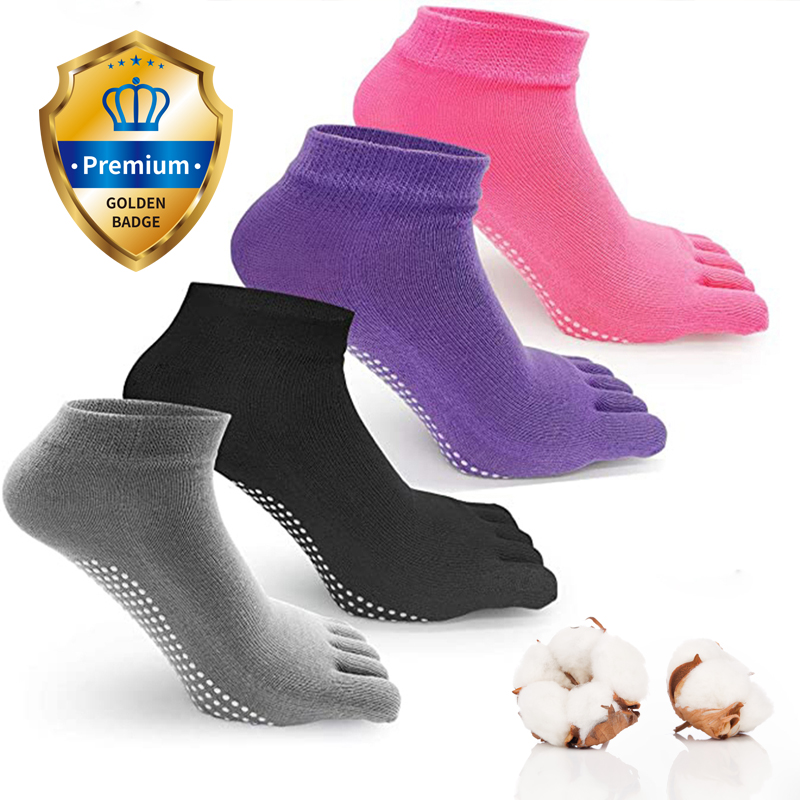 Worthdefence 5 Pairs Women Sports Yoga Socks Five Toes Slipper Anti Slip for Lady Pilates Ballet Heel Dance Compression Socks