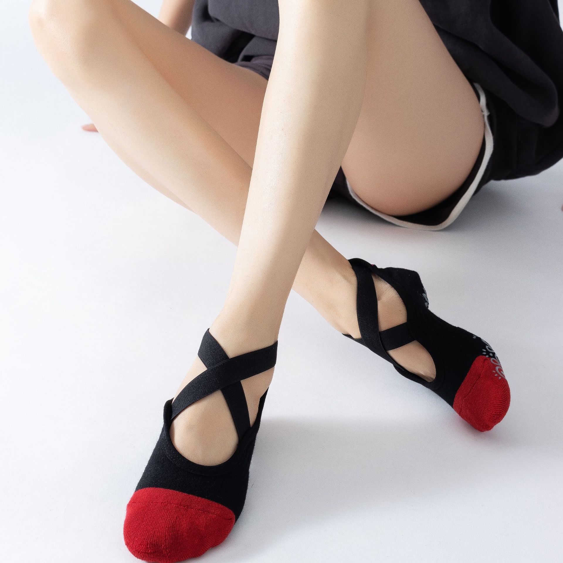 Bandage Yoga Socks Backless Breathable Cotton Dance Sports Socks Women Solid Color Non-slip Silicone Fitness Gym Pilates Socks