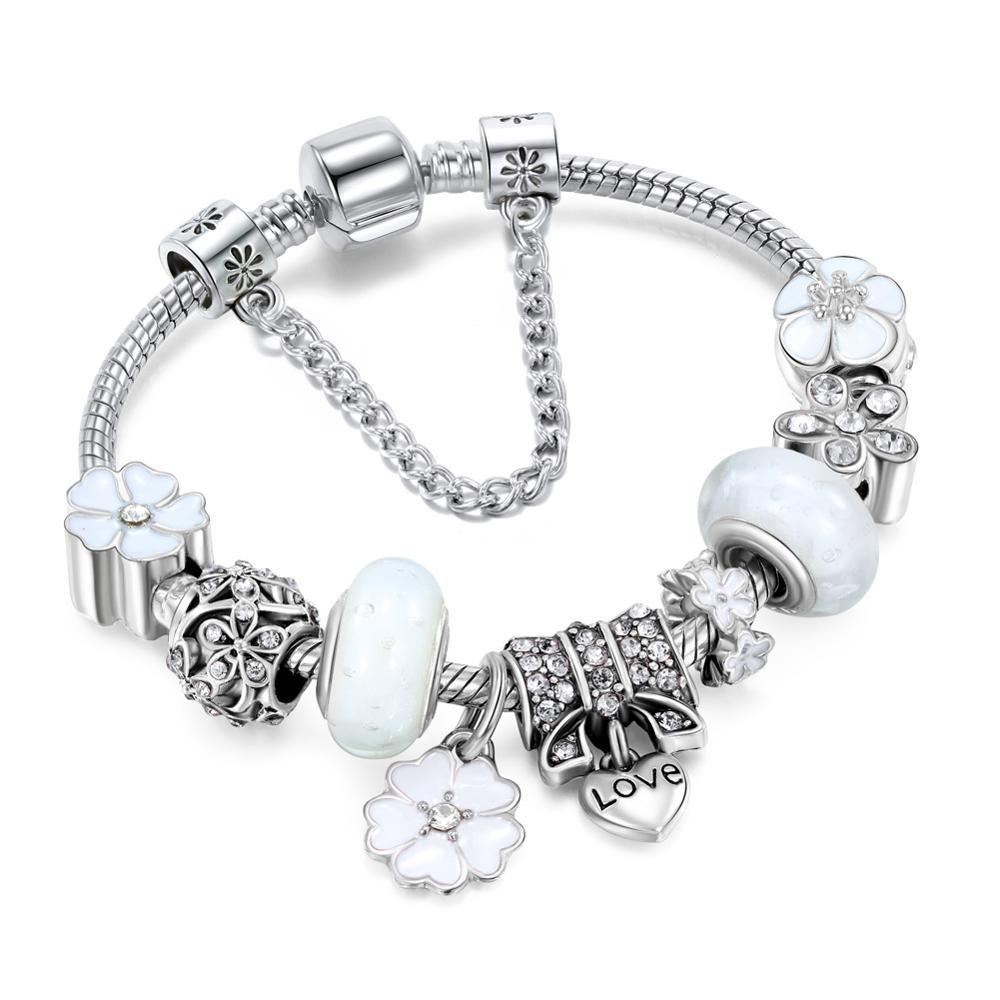 Dropshipping Vintage Silver Color Charms Bracelets for Women DIY Crystal Beads Brand Bracelets Women Pulseira Jewelry