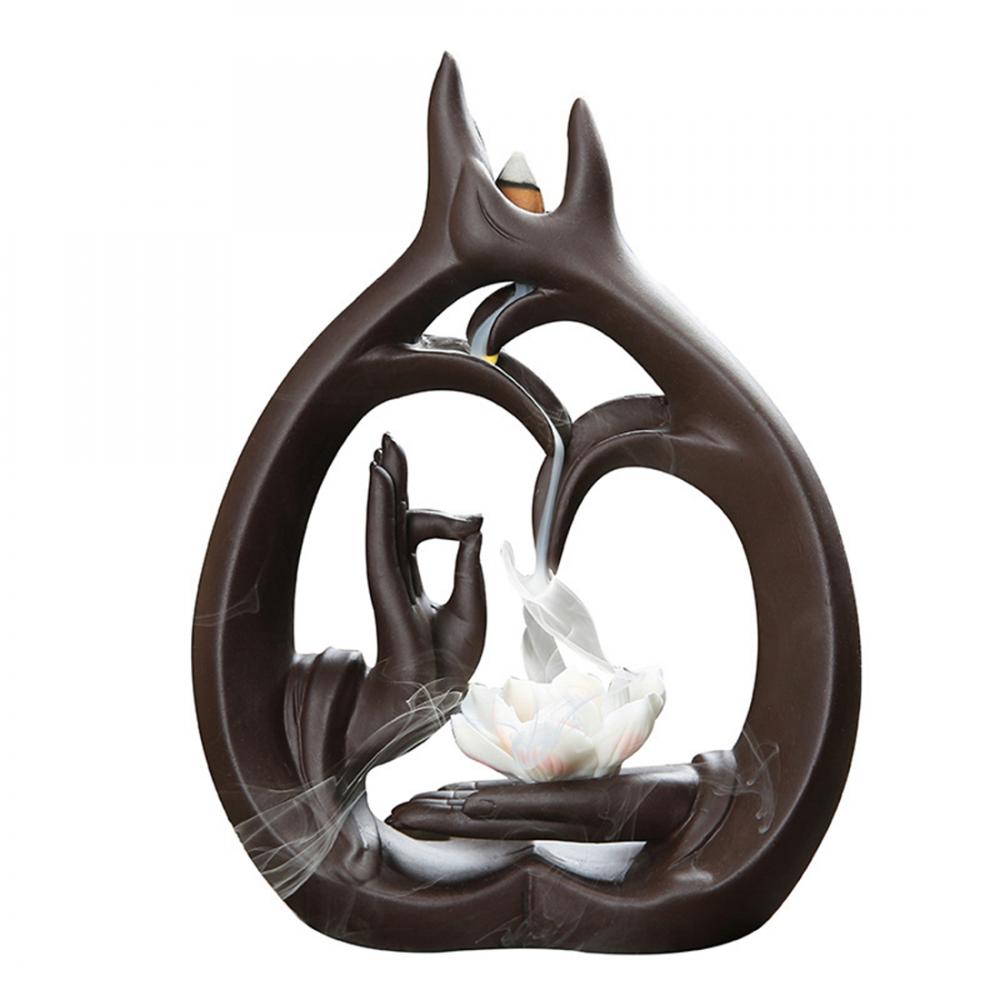 Incense Burner Buddha'S Hand Backflow Holder Lotus Sandalwood Incense Burner Incense Stick Holder For Home Or Office Decoration