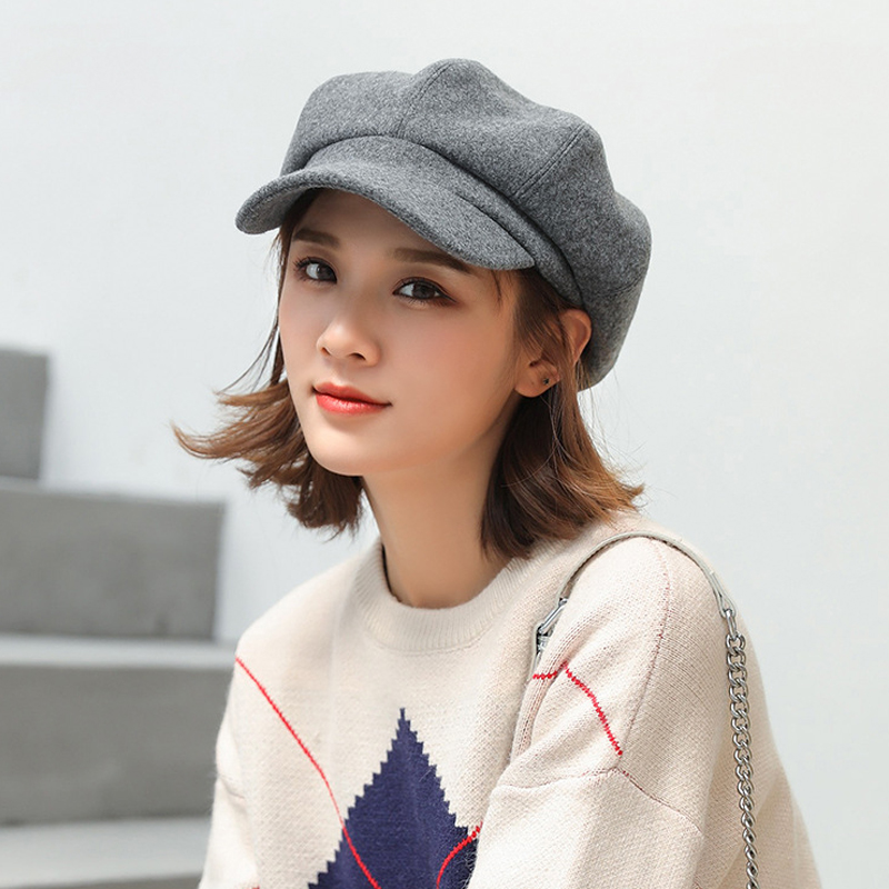 Fashion Plain Octagonal Cap Ladies Hats Autumn Winter Hats for Women Casual Wool Hat British Retro Beret Painter Caps