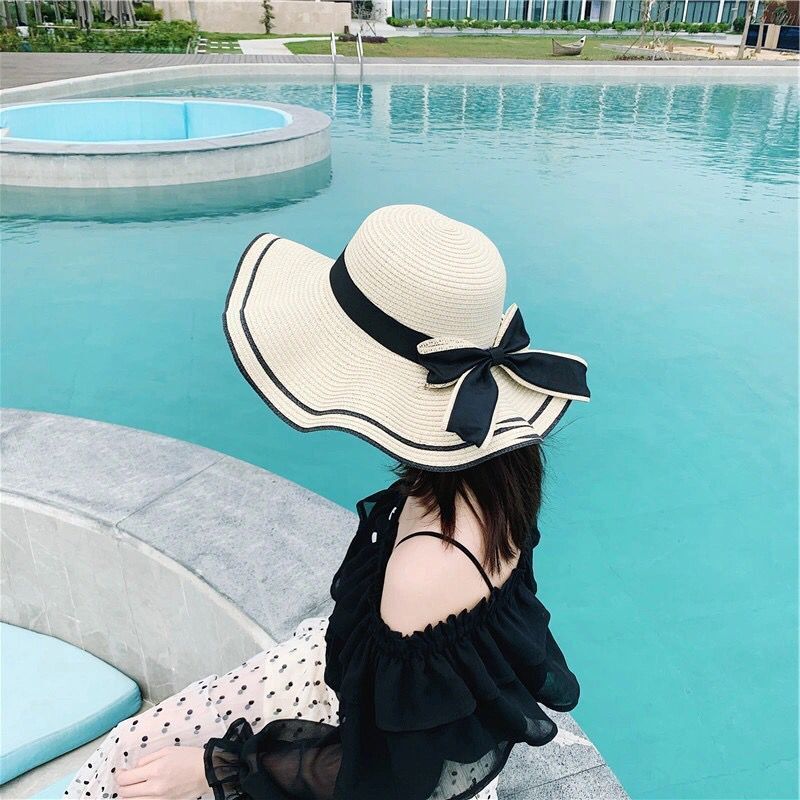  New Summer Straw Hats for Women Fashion Sunshade Beach Hat Travel Bow Big Brim Sun Hat Korean Version Wild Panama Hat Caps