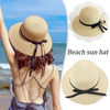Summer Bow Straw Hat For Women Wide Brim Visor Floppy Hats UV Protection Straw Fedora Panama Summer Travel Beach