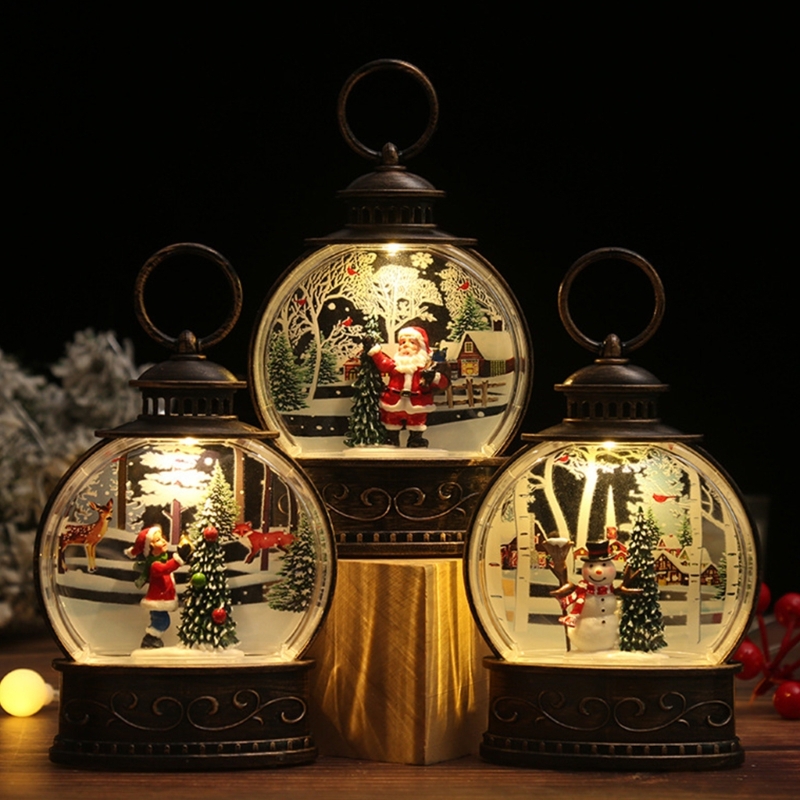 Christmas Tree Decorations Lighted Snow Globe Battery Operated LED Night Light Christmas Lamp Street Scenes Home Decor