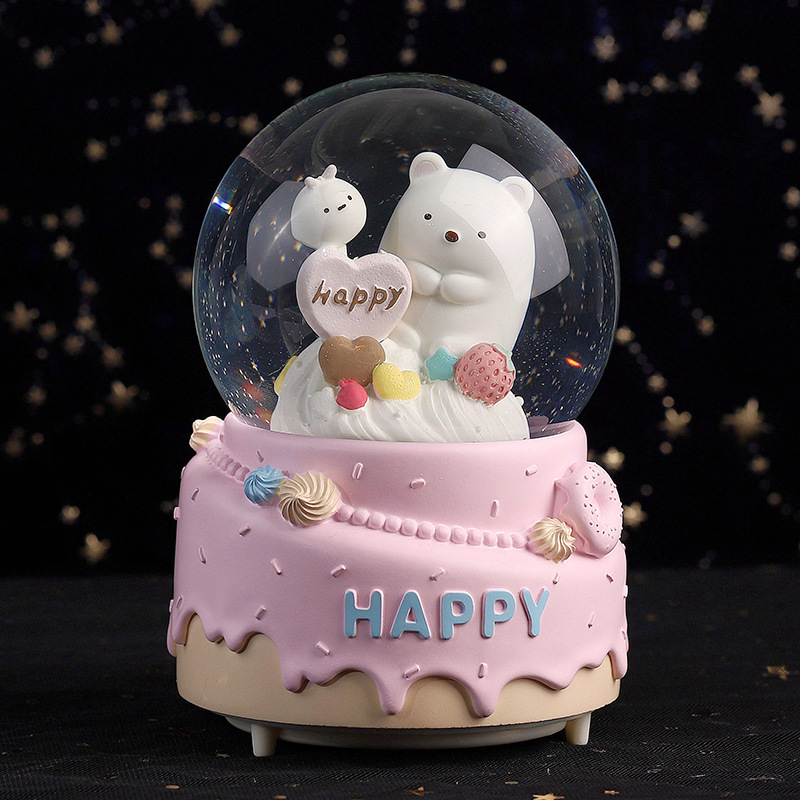 Cute Bear Luminous Snow Globe with Music Crystal Ball Sphere Glass Ball Office Home Decor Craft Kids Birthday Christmas Gift