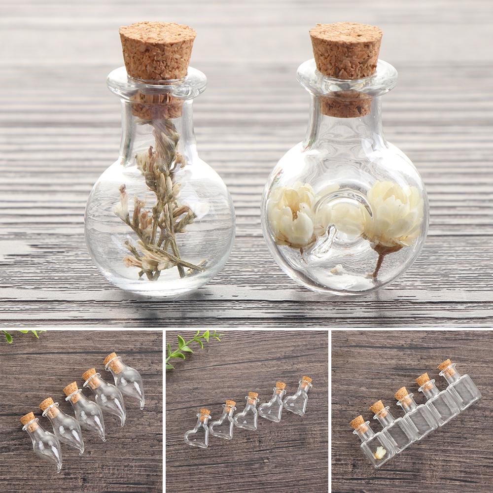  5pcs/pack Mini Transparent Glass Empty Sample Jars Wishing Bottle Empty Storage Vials DIY Pendants Cork Stopper Home Decoration