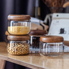 Glass Dried Fruit Container Jar Storage Box With Acacia Wood Lid Sealed Ring Clear Glass Food Storage Bottles Kitchen Snacks Jar
