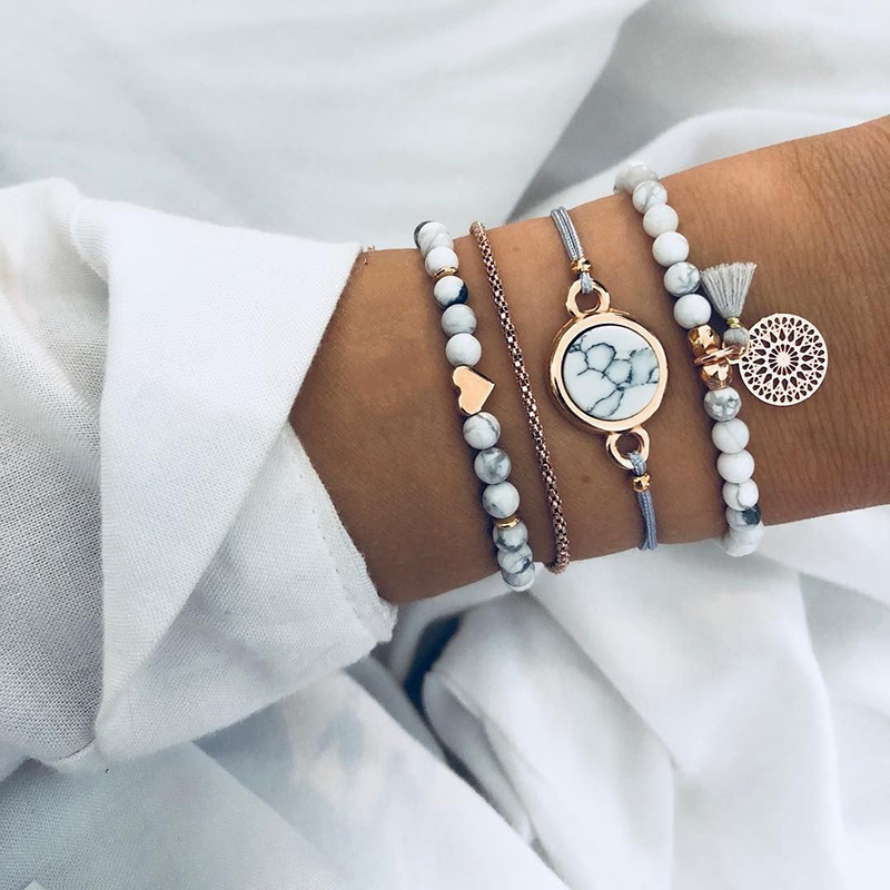 Geometric Bracelet &amp; Bangle Sets For Women Vintage Star Map Hand Heart Charm Beads Chains Fashion Jewelry Accessories