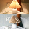 Nordic Pleated Table Lamp DIY Ceramic Timer Dimming Table Lamp USB Bedroom Bedside Three-Color Dimming Night Light Home Decor