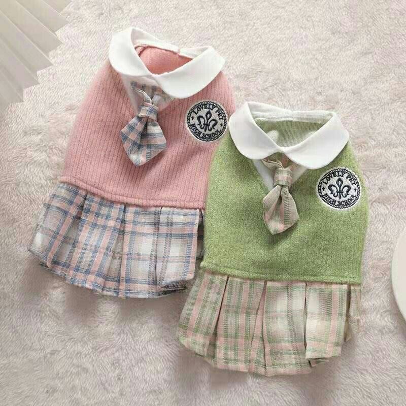 2023 Autumn Winter PuppyPet Sweater Dress Cat Dress Small Medium Dog Pet Clothes Bow Tie Dog Dresses Puppy Couple Clothes Pug