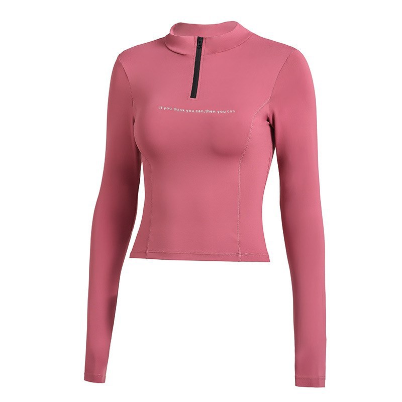 Yoga tops elastic neckline zipper tight show that show hilum