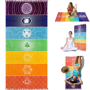 Rainbow Stripes Scarf Bohemia Wall Hanging India Mandala Blanket 7 Chakra Colored Tapestry