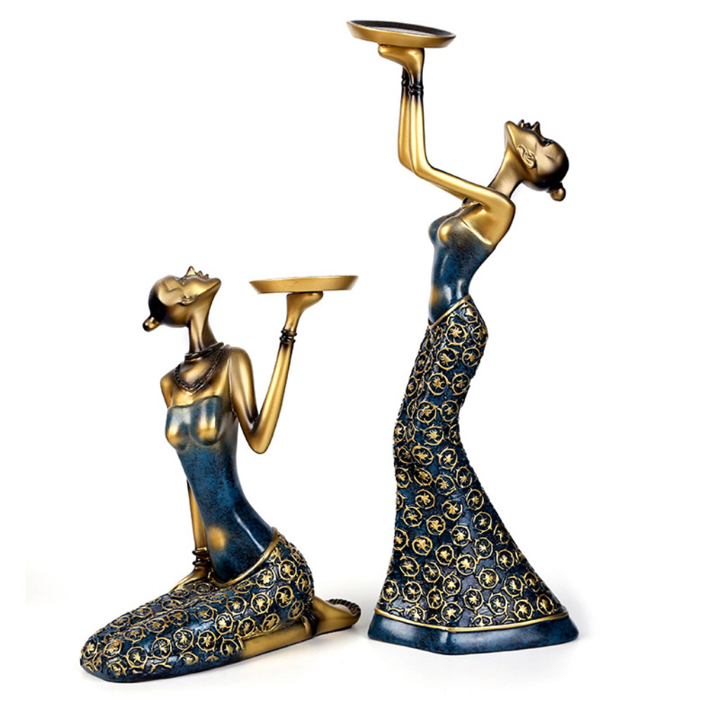 New 1Pair Vintage Abstract Lady Holders Statue Sculpture Candlestick Candle Holder