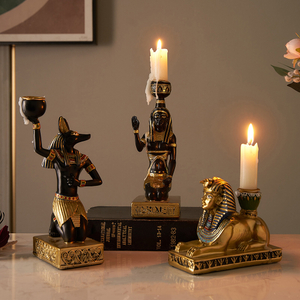 Ancient Egyptian Candle Holders Desktop Gold Candlestick Figurines Craft 