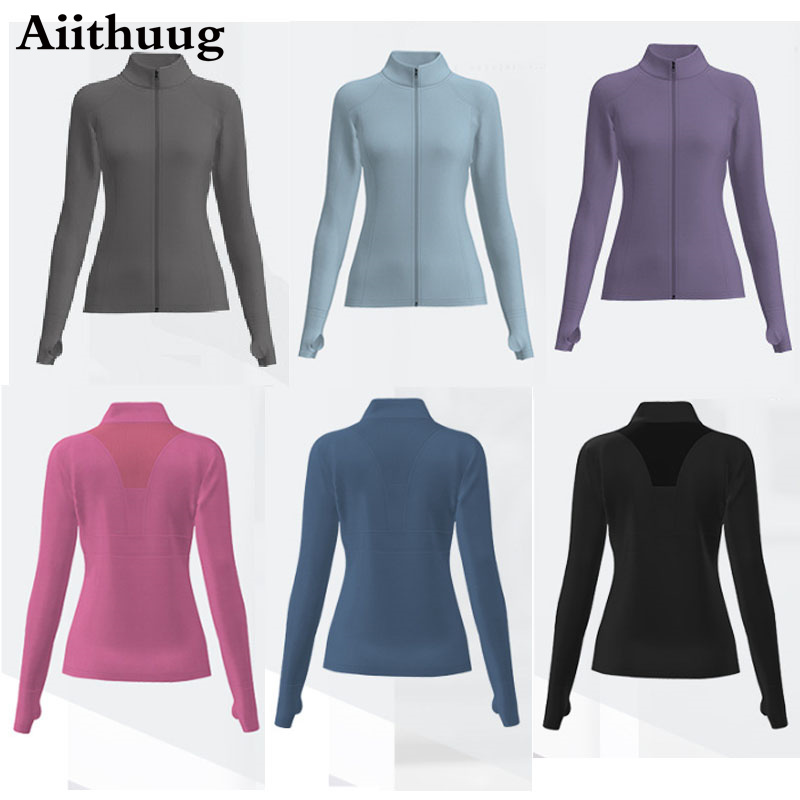 Women&#39;s Long Sleeves Sports Running Shirt Breathable Gym Workout Top Women&#39;s Yoga Jackets with Zipper with Finger Holes