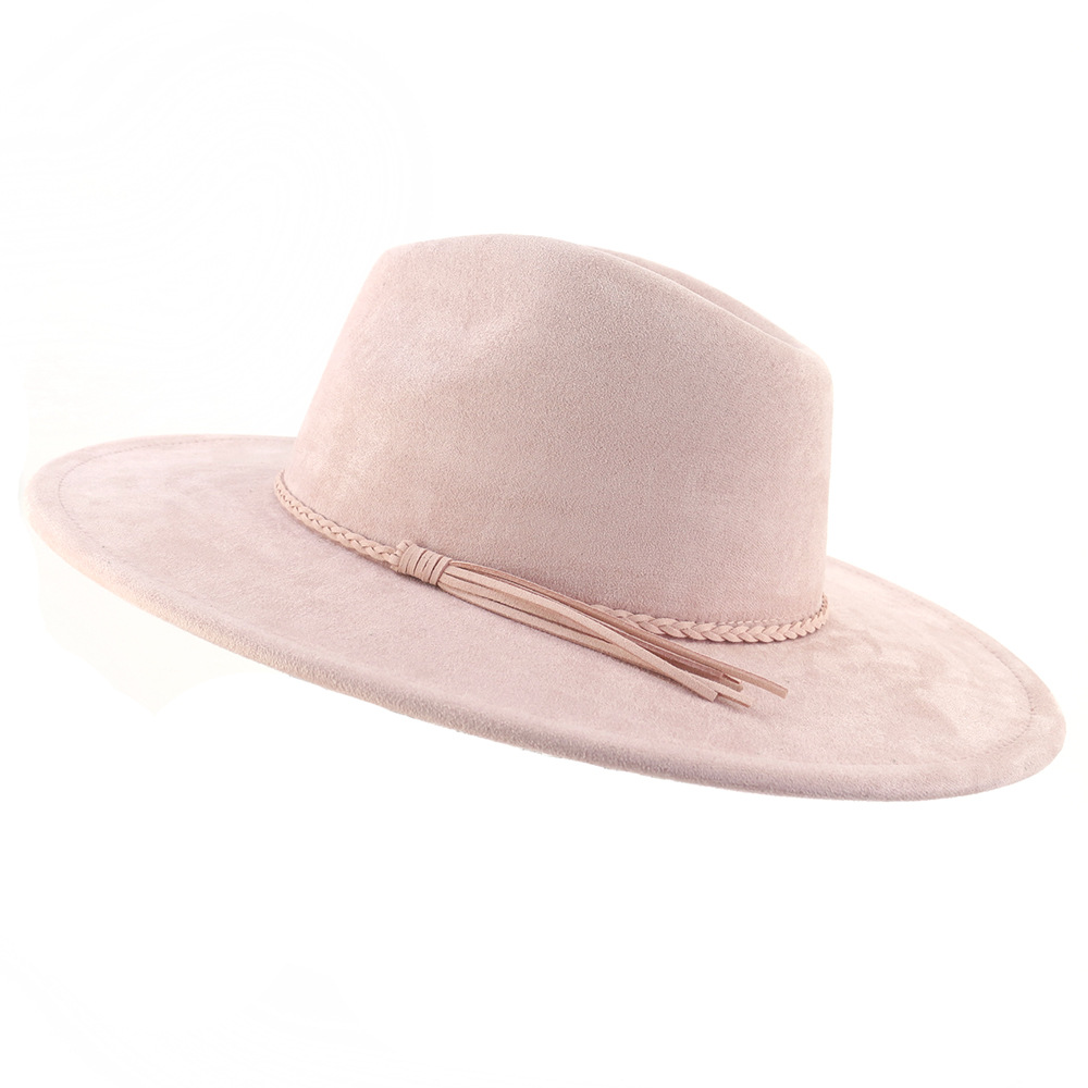 Faux Suede Top Hat 9.5cm Brim Fedora Hat Men Women Autumn Winter Felt Jazz Hats Classic Church Fedoras Chapeau Sombrero Mujer