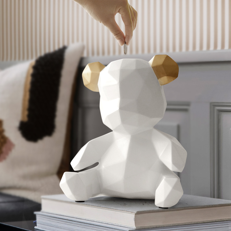 Piggy Bank Resin Teddy Bear Figurines Money Box Children Coins Storage Box Animal Toy Coin Bank Home Decoration Gift
