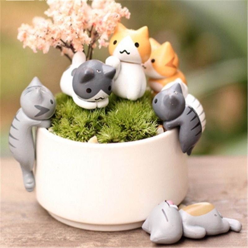 6Pcs/Set Funny Neko Atsume Meow Mochi Dango Cat Flower Pot Micro Landscape Mini Doll Balcony Decorations Flower Pot