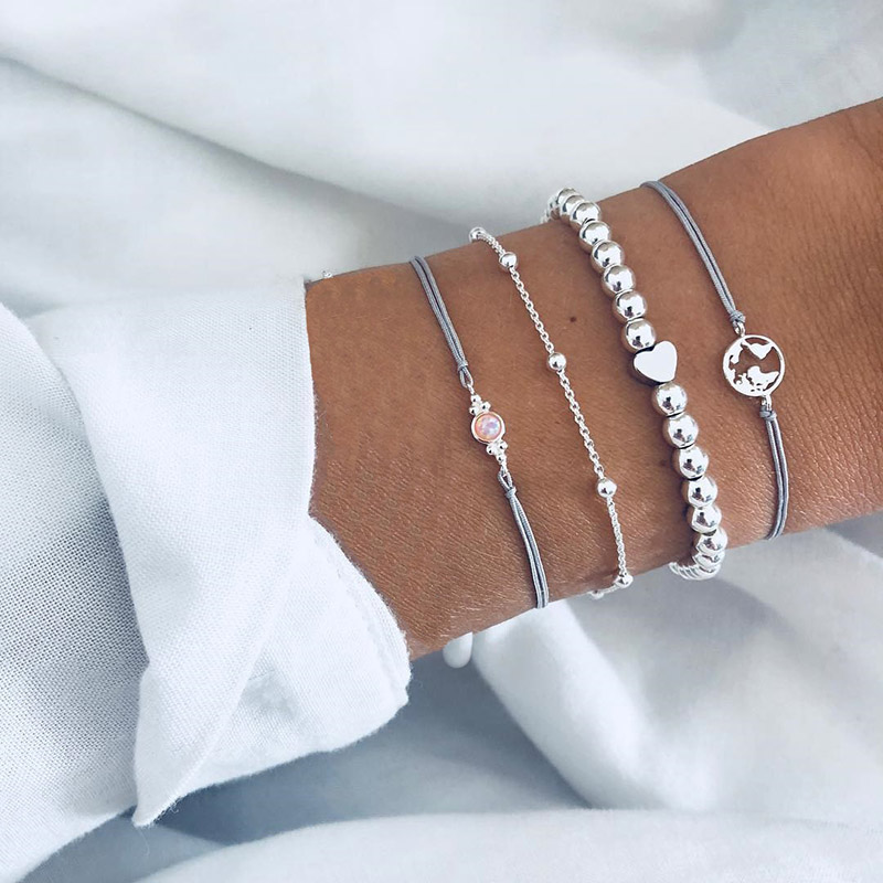 Geometric Bracelet &amp; Bangle Sets For Women Vintage Star Map Hand Heart Charm Beads Chains Fashion Jewelry Accessories