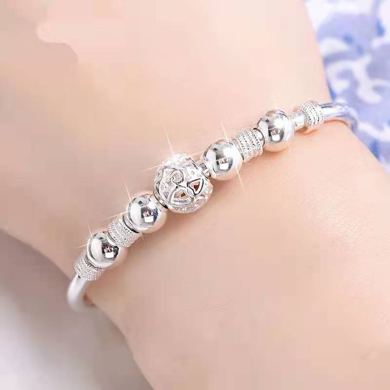 New Korean Fashion 925 Sterling Silver Lucky Beads Bangles for Women Bracelets Luxury Designer Party Wedding Jewelry Gifts