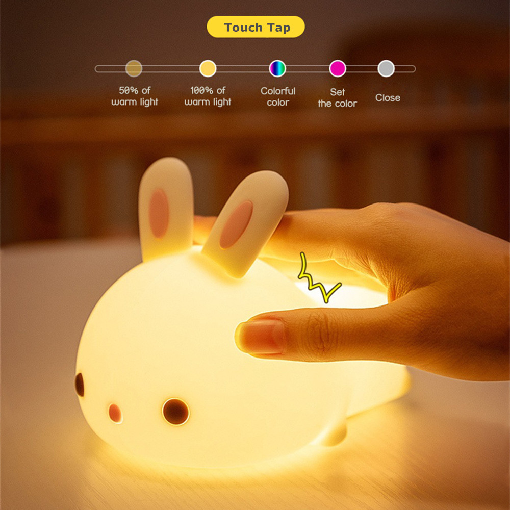 Touch Sensor RGB LED Rabbit Night Light Remote Control 16 Colors USB Rechargeable Silicone Bunny Lamp for Children Baby Toy Gift