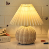  MiFuny Bedside Lamp Night Lights Pleated Lamp Shade Ceramic Rattan Lamp Retro Girls Bedroom Dormitory Desktop Decoration E27