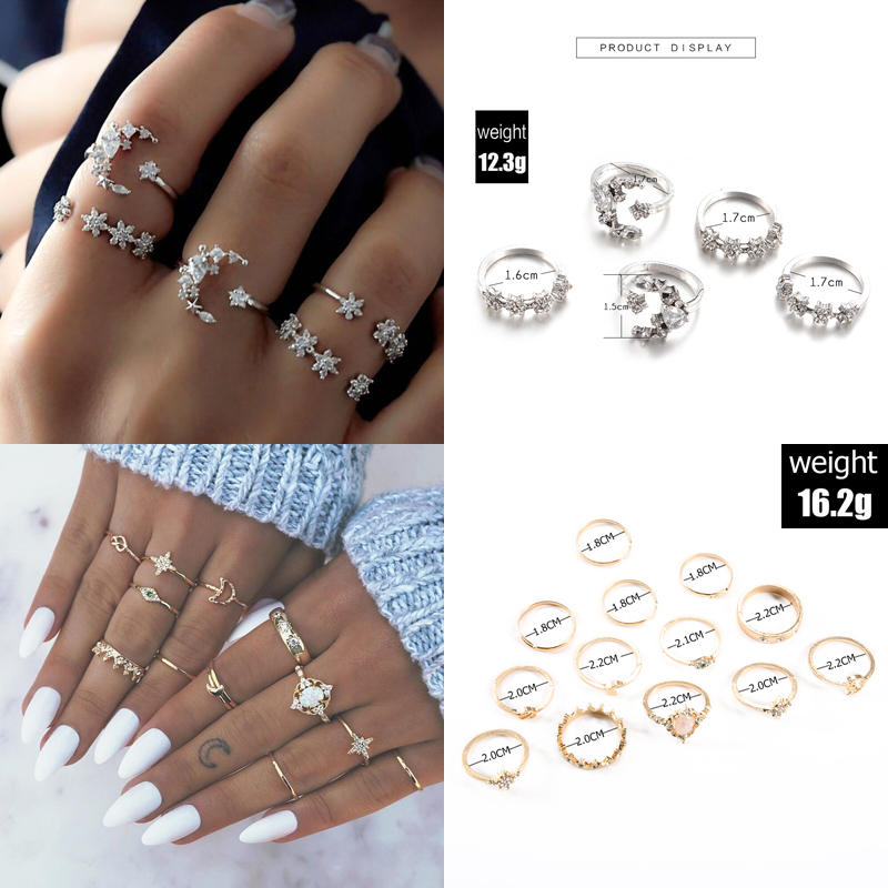 Midi Knuckle Ring Set For Women Crystal Geometric Finger Rings Fashion Bohemian Jewelry