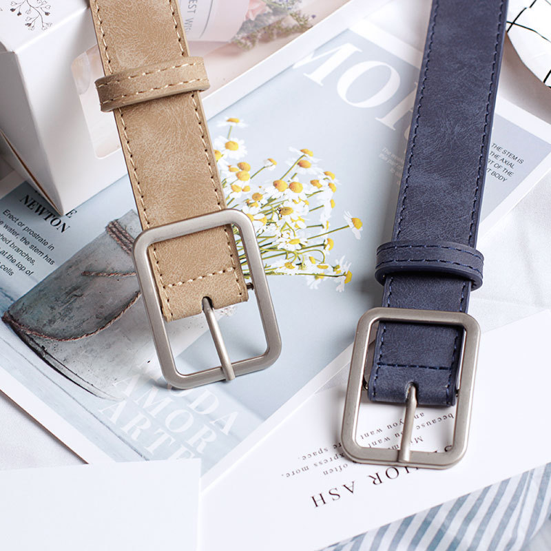 Fashion Square Pin Buckles Belts Women Silver Buckle Leather Belts