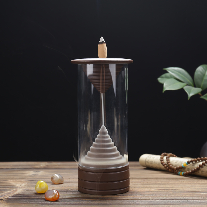 20Cones Chinese Dragon Incense Burner Ceramic Waterfall LED Light Incense Cones Holder Aroma Censer With Acrylic Windproof Cover