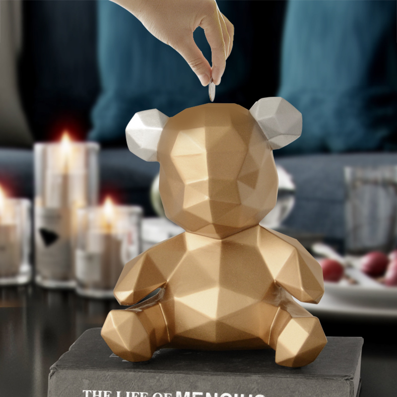 Piggy Bank Resin Teddy Bear Figurines Money Box Children Coins Storage Box Animal Toy Coin Bank Home Decoration Gift