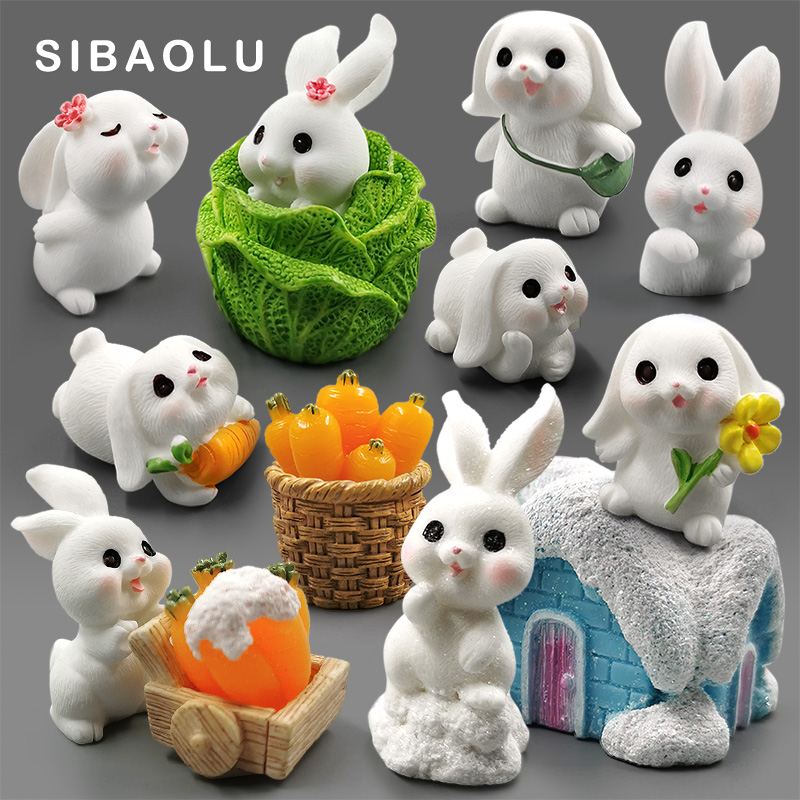 Christmas White Rabbit Easter Figurine Micro Landscape Home Decor Miniature Fairy Garden Decoration Accessories Modern Figure