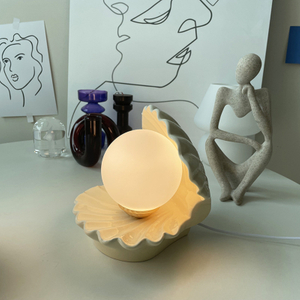 Decorative Nightlight Ceramics Shell Glass Pearl Night Light Desktop Nightstand Bedside Decorative Lamp Ornament