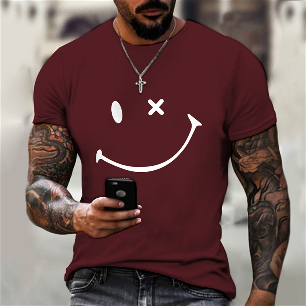 New Trendy Summer Fashion Solid Color Men Women Models T-shirt Simple 3d Funny Smiley Face Print Loose Short Sleeve Tops Tshirts