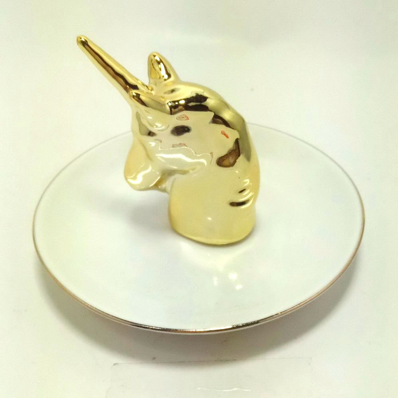 Lovely Dog Dish Rose Gold Kitty Table Decor Stand Ring Holder Ceramic Jewelry Tray Trinket
