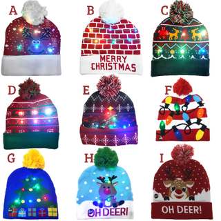 Christmas Hats Sweater Santa Elk Knitted Beanie Hat With LED Light Up