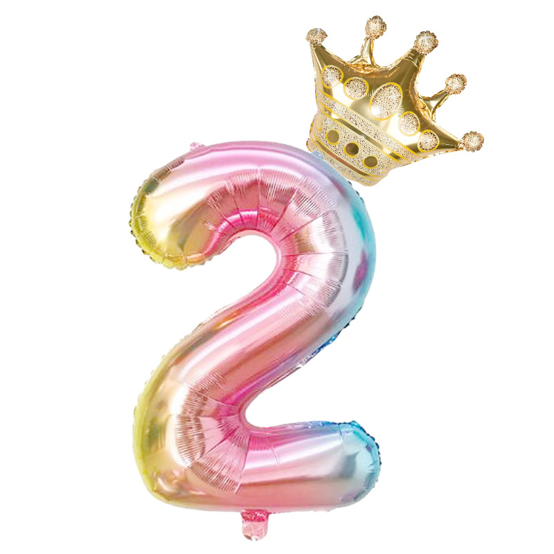 2pcs 32inch Rainbow Number Foil Balloons Air Balloon Birthday Party Decorations