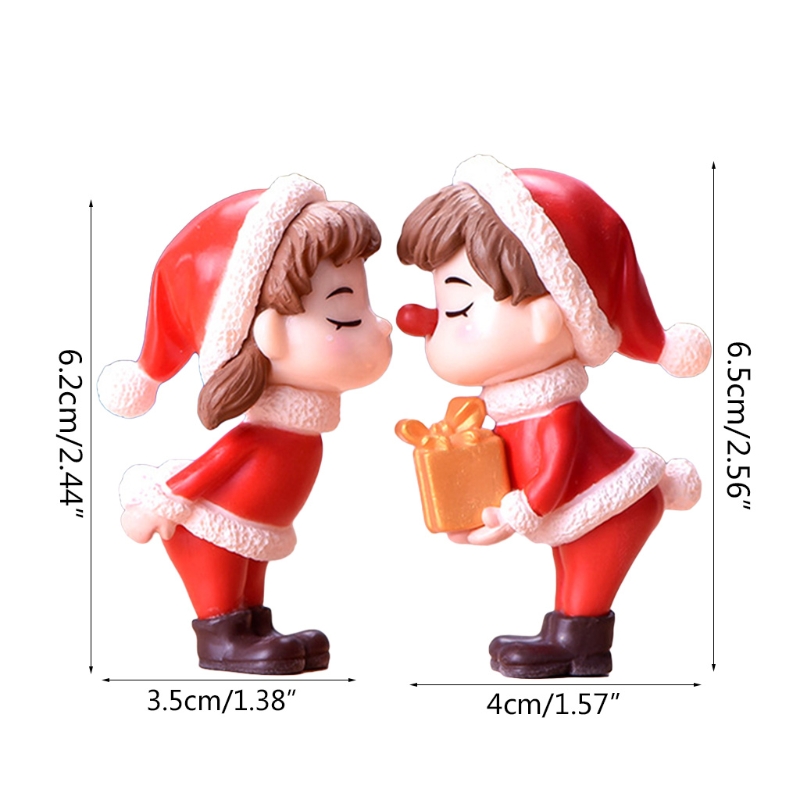 2 Pcs Mini Christmas Couple Figurine for Doll Ornament People Ceramics Figure Crafts Decoration Accs for Tabletop Bedroo
