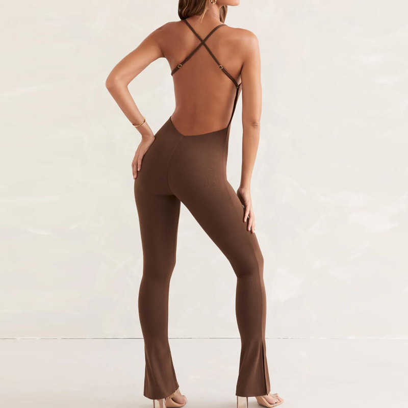 Sexy Backless Sport Suit Tight Dance Yoga Set Fitness Jumpsuit Sportswear For Women Gym Running Training Workout Athletic Suit