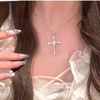Fashion Women Crystal Zircon Cross Pendant Necklace for Women Girl Crystal Chain Necklace Punk Party Jewelry