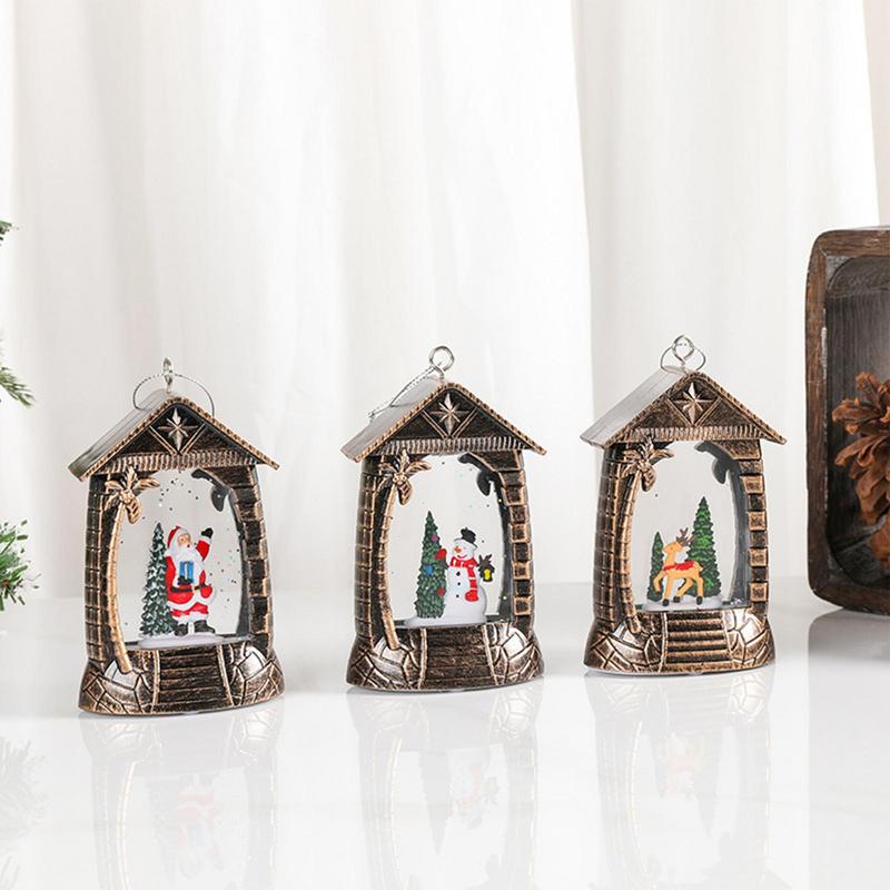 Christmas Snow Globe Lantern Battery Operated LED Light Water Glittering Santa Snowman Hanging Night Lamp Holiday Decoration