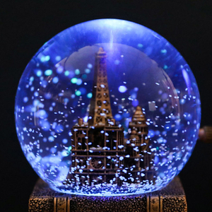 Vintage Tower Luminous Snow Globe with Music Hourglass Crystal Ball Retro Glass Ball Desk Decoration Ornaments Christmas Gift