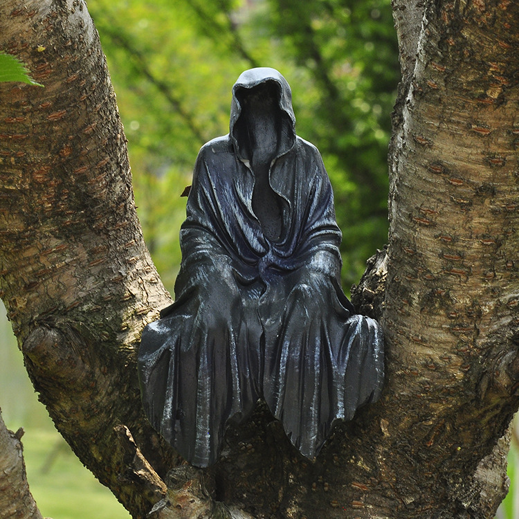 Black Grim Reaper Statue Thrilling Robe Nightcrawler Horror Ghost Sculpture Decorations Resin Desktop Figurine Ornaments
