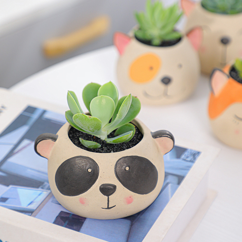 Antique Matte Ceramic Mini Animal Flower Pot Fairy Garden Decoration Ornament Succulent Pots Home Office Desktop Decor Planter