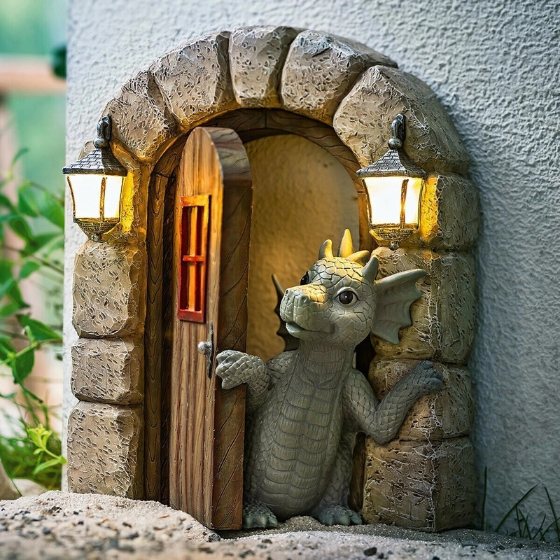 1PC Cute Little Dragon Dinosaur Meditation Reading Book Sculpture Figure Garden Home Decor Resin Ornament