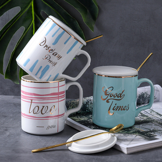Exquisite Practical Ceramic Mug New Coffee Cups With Lid Spoon