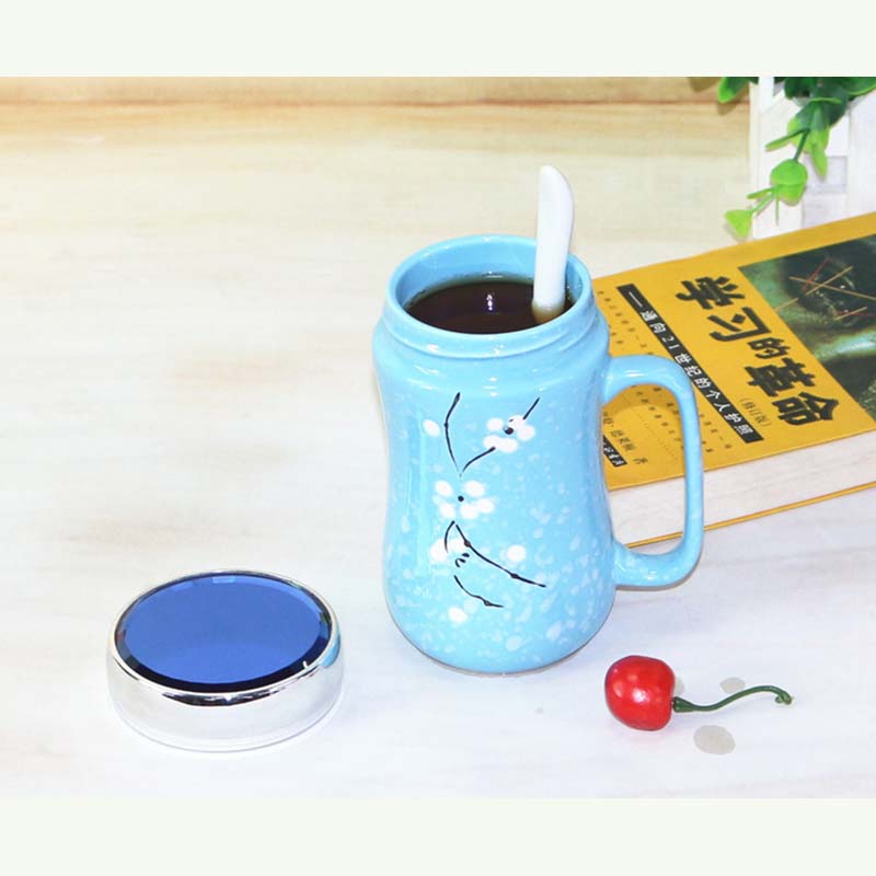 Creative Snowflake Glaze Mirror Ceramic Cup Japanese Hand-painted Ceramic Cup with Cover